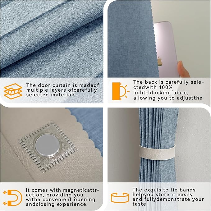 Accordion Door Curtain Set - 100% Blackout, with Curtain Rod Included, for Bedroom Privacy Protection (Blue-43 W x 78" L+Rod)