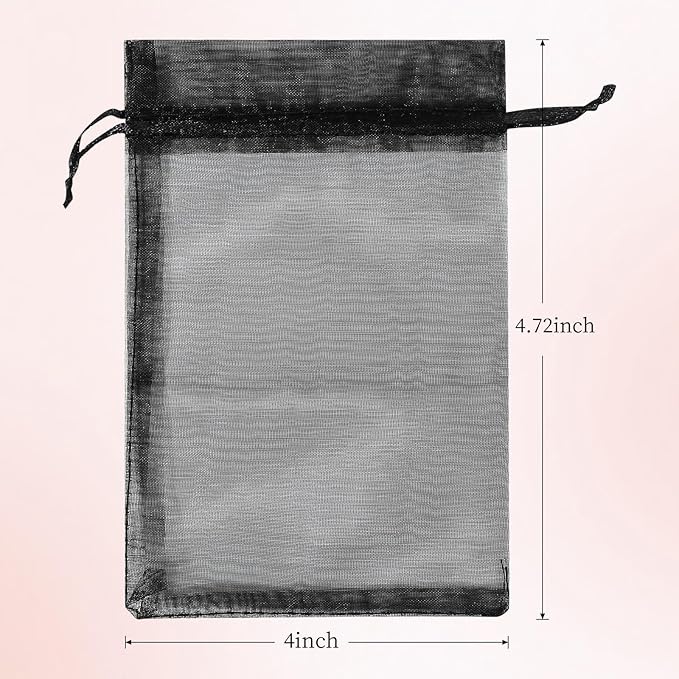 Hopttreely 100pcs Organza Bags, Black 4''x4.72''(10x12cm) Satin Drawstring Organza Pouch Wedding Party Favor Gift Bag Jewelry Watch Bags