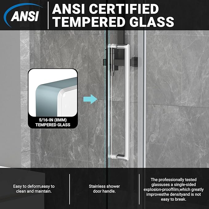 Chabatree Shower Door 60" W x 76" H Frameless Sliding Shower Door,Frameless Shower Door with Sealing Strip and Waterproof Handle,5/16"(8mm) Clear Tempered Glass,Stainless Steel Hardware,Silvery