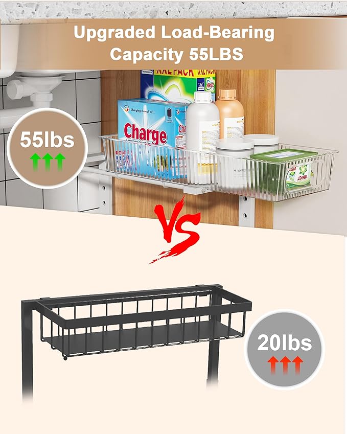 UMDONX Under Sink Organizer 2-Pack Adjustable Bathroom Under Sink Pull-Out Organizer with 5 Adjustable Heights for Kitchen, Bathroom & Laundry Storage