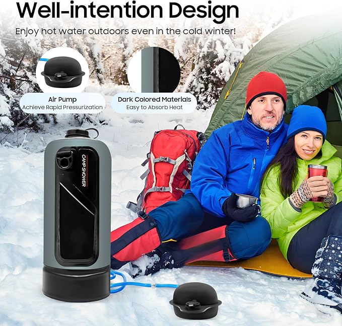 3 Gallon Portable Pressure Camp Shower with Air Pump & Detachable Shoulder Strap, Outdoor Showers for RV Camping Hiking