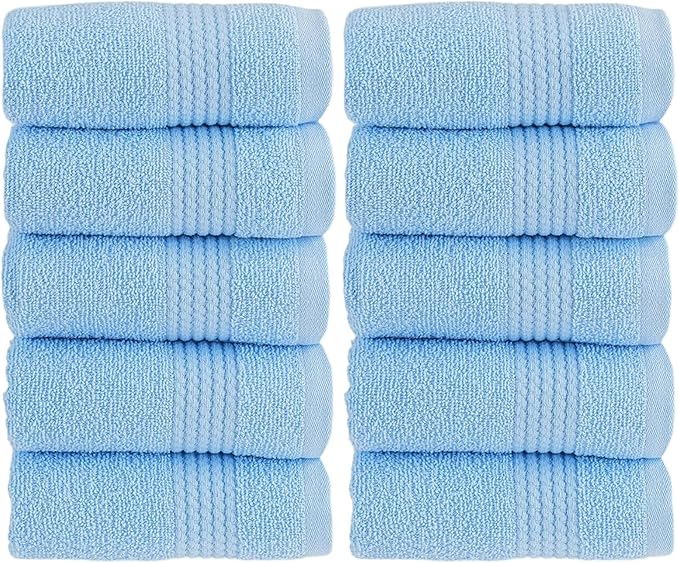 HALLEY Turkish Cotton Towels (Pack of 10) Washcloths Super Soft Highly Absorbent 100% Cotton Fingertip Towels for Bathroom and Kitchen for Mother’s Day (Powder Blue)
