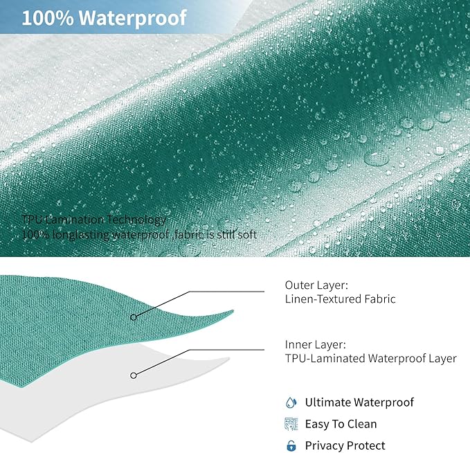 2-in-1 Waterproof Fabric Shower Curtain or Liner,Linen Textured,Breathable TPU & Washable Bathroom Shower Curtain Set with 12 Plastic Hooks,Modern,72"x72" Teal
