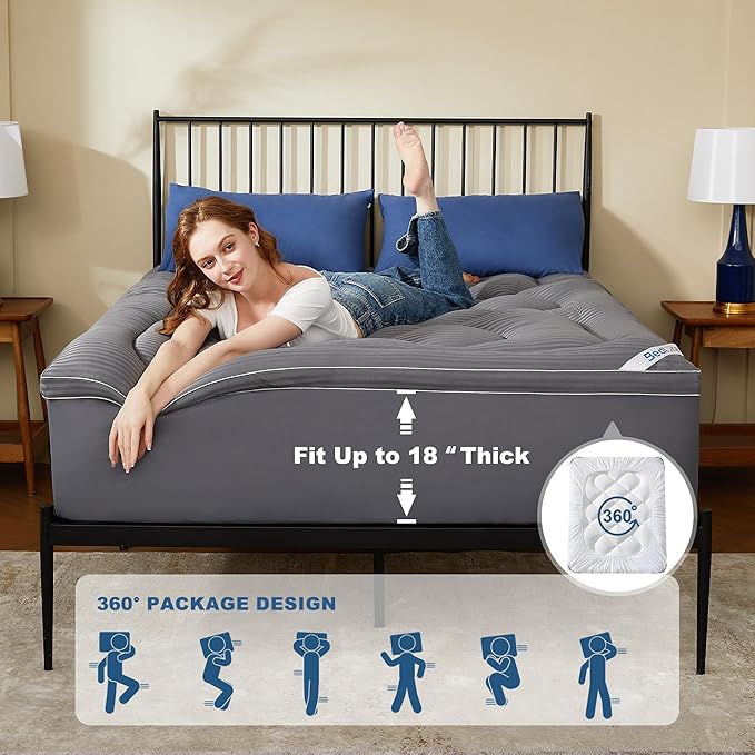 BEDLORE California King Mattress Topper, Thick Pillow Top Pad for Back Pain Relief, Cooling Soft Mattress Cover with Deep Pockets 6-18 inch