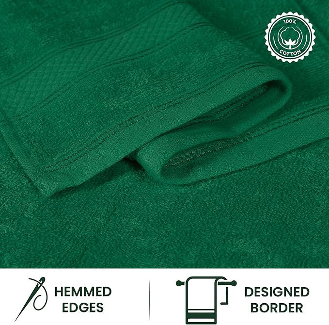 Casa Lino 100% Cotton Hand Towels for Bathroom - Soft, Highly Absorbent & Quick Dry Kitchen Towels - Gym Towel Set - Travel Towel Set - 24" x 16" - Pack of 4 - (Green)
