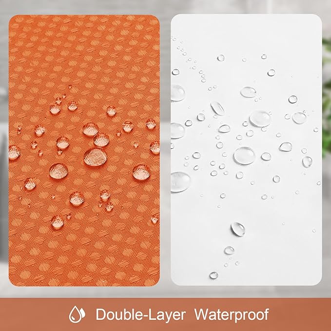 3 in 1 Extra Long Burnt Orange Shower Curtain Set-72 W x 84 H, Modern Waffle and PEVA Liner Set with 12 Stainless Steel Hooks, Waterproof Fabric for Bathroom