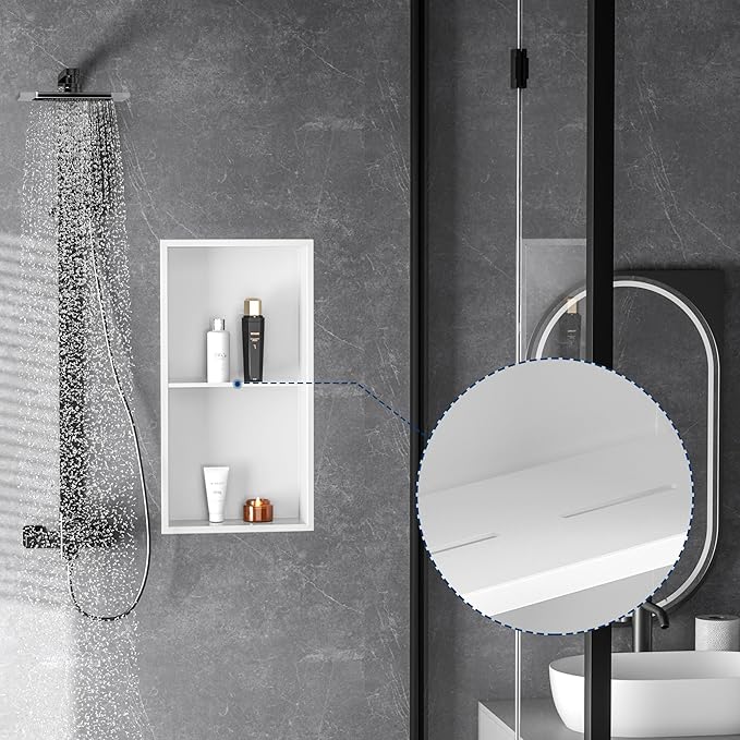 Stainless Steel Shower Niche 24" X 12", No Tile Needed Wall Niche Double Shelves, Recessed Shower Shlef for Bathroom Storage, Matte White