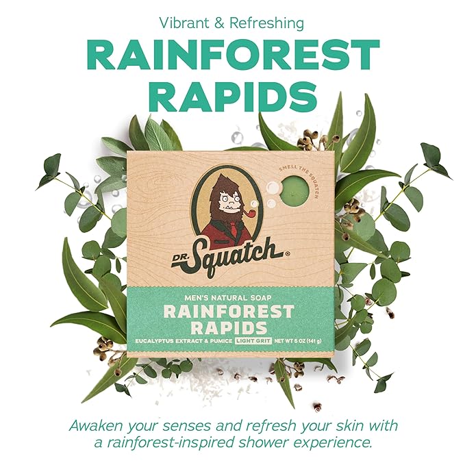 Dr. Squatch Natural Bar Soap for Men - Cold Process Soap with No Harsh Chemicals - Rainforest Rapids, Fresh Falls & Cedar Citrus (5 oz, 3-Pack)