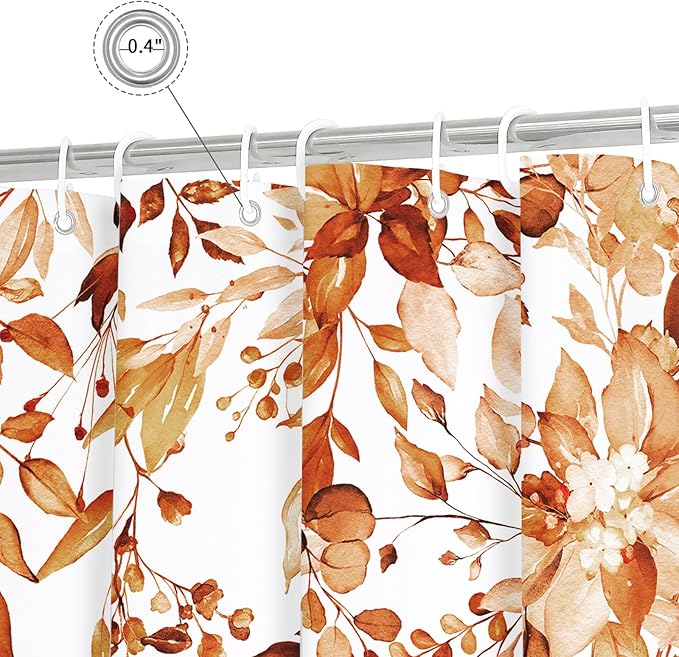 Gibelle Orange Eucalyptus Shower Curtain, Fall Watercolor Plant Leaves with Floral Bathroom Shower Curtain Set, 72x72