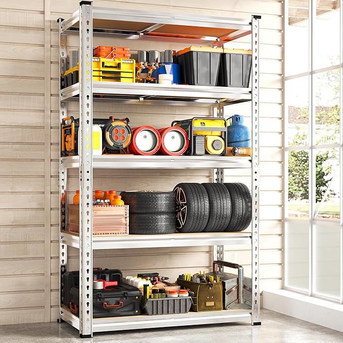 REIBII Storage Shelves 2020LBS Garage Shelving Heavy Duty Metal Shelving Adjustable 5 Tier Pantry Shelves for Garage Closet Kitchen Basement 28" W x 12" D x 59.8" H, 3 Pack