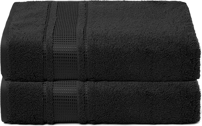 Melissa Linen, 2 Piece, Jet Black Bath Towels, 100% Turkish Cotton Bath Towels for Bathroom, Absorbent, Quick Dry, Durable and Soft Shower Towel, 28 in x 55 in, Spa and Hotel Quality