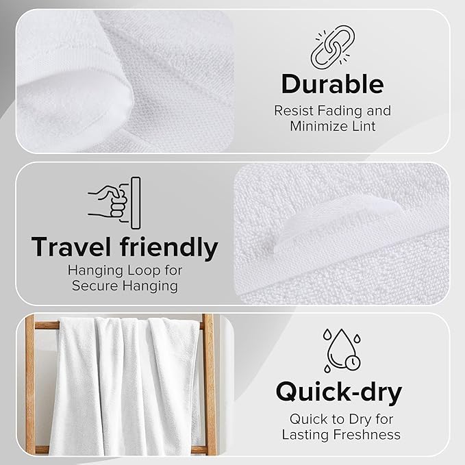 Comfort Spaces Turkish Bathroom Towel Set 6 Piece Luxury Bath Towel Set 2 Hand Towel for Bathroom 2 Washcloth 2 Large White Bath Towel Sets Long Staple Ultra-Soft Quick Dry Towel Set