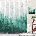 Aipon Teal Misty Forest Shower Curtain Ombre Nature Tree Plants Shower Curtains Fabric Waterproof Mountain Shower Curtain Sets for Bathroom Bath Decor with 12 Hooks (Teal, 72'' × 72'')