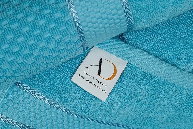 Ample Decor Bathroom Hand Towel 18 X 28 Inch 600 GSM 100% Cotton - Popcorn Textured Towel for Bathroom- Pack of 6 Sky Blue