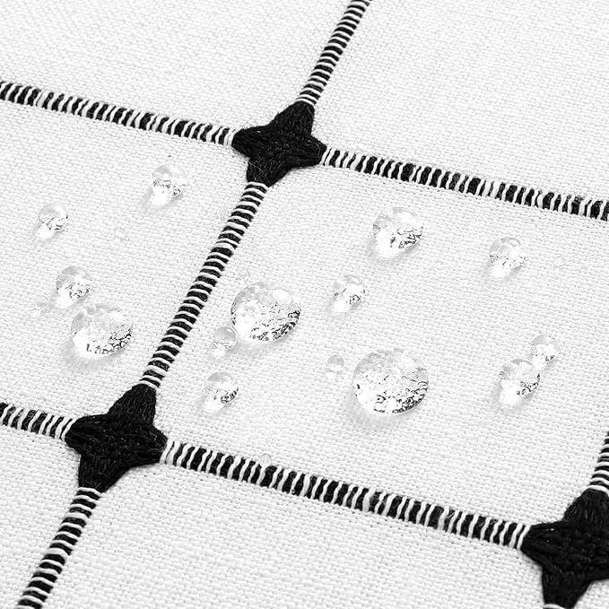 MitoVilla Ivory Boho Black Farmhouse Shower Curtain Set 72 x 78, White 78 inch Long Polyester Linen Tassel Fabric Shower Curtain Set for Chic Cottagecore French Rustic Bathroom Decor