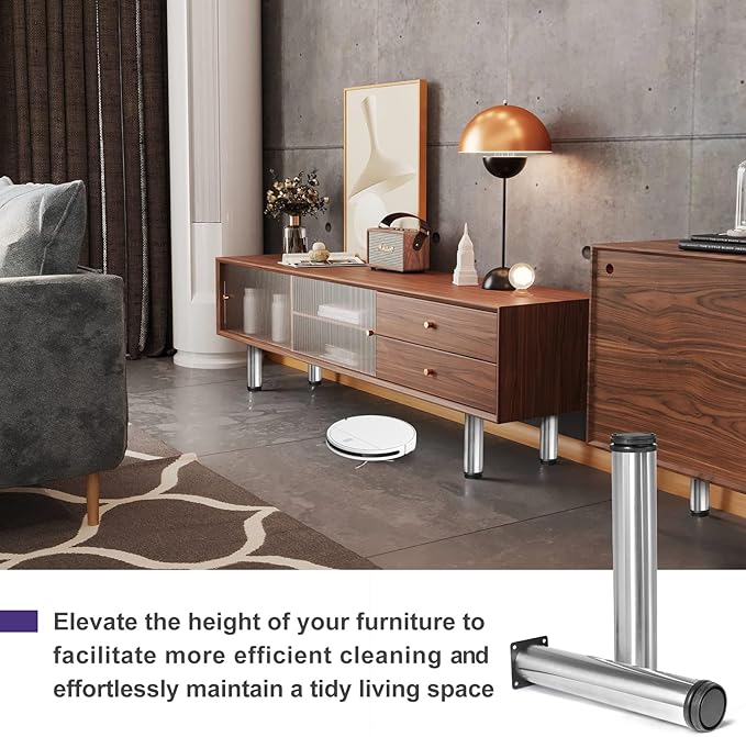 12 Inch Metal Furniture Legs Stainless Steel Adjustable Legs Silver Metal Legs Round Cabinet Legs for Coffee Table Cabinet Desk Sofa Shelves, Pack of 4