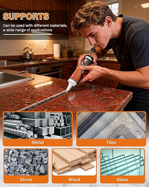 WELLUCK Dark Brown Silicone Caulk, 100% Waterproof Caulking Silicone Sealant Flexible Cartridge Adhesive for Kitchen, Bathroom, Window, Door, Glass, Bathtub,Leak Sealing (10.2 OZ, 1Pack)