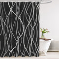 Tititex Morden 140gms Faux Linen Bath Shower Curtain Set Textured Fabric with Black White Curve Pattern 72x72 Inch Water Resistant Bathroom Curtains, Weighted Hem & Hooks for Home/Hotel