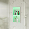 2-Tiers 12x24 Wall Niche with RGB LED Light Strips, White Shower Niche Cabinet, Stainless Steel Bathroom Shelf, NO Tile Needed Recessed Cubby Storage Organizer