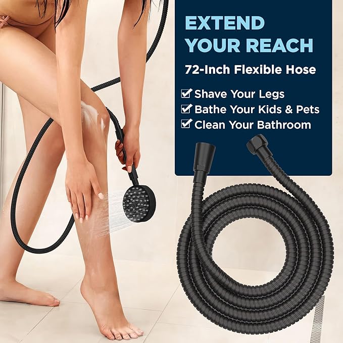 HammerHead Showers® Solid Metal Dual Shower Head Combo – MATTE BLACK – 8 Inch Rainfall High Flow Shower Head & Handheld Shower Head High Pressure with Hose 6ft - Hotel-Like Double Shower Heads
