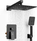 Rain Shower System 10IN Modern Brass Faucet Set With Valve and Diverter Shower Mixer With Handheld High Pressure Square Rainfall Shower Valve (10'' Wall Mount, Matte Black)
