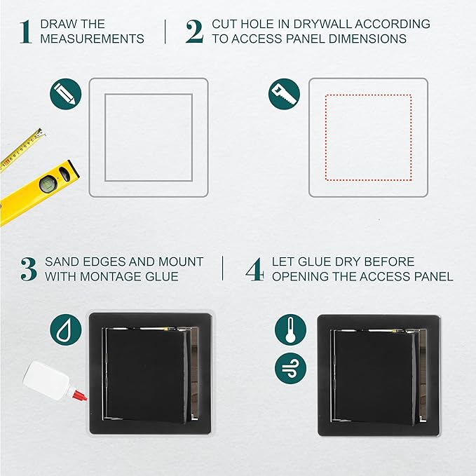 6" x 6" Black Plastic Access Panel. Service Shaft Door Panel. Plumbing, Electricity, Heating, Alarm Wall Access Panel for Drywall. Bathroom Services Access Hole Cover.