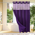 Gibelle Long Shower Curtain 72x80, Waffle Weave Bathroom Shower Curtain with Snap-in Fabric Liner Set, No Hooks Needed, Hotel Style with Mesh Top Window, Purple