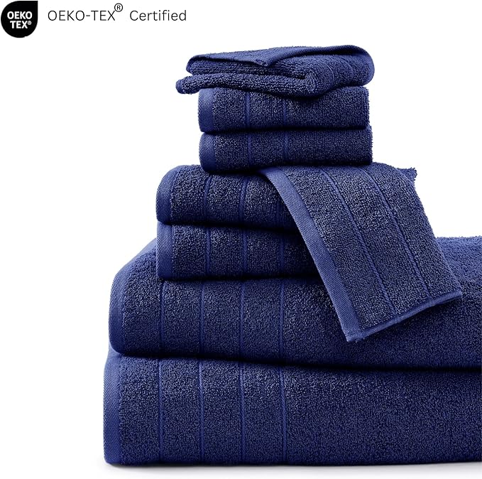Casa Platino 100% Cotton 8 Piece Bath Towel Set - Ring Spun, Quick Dry, Super Soft & Highly Absorbent - 2 Bath, 4 Washcloths, 2 Bathroom Hand Towels - Hotel Quality Bathroom Towel Set - Navy Blue