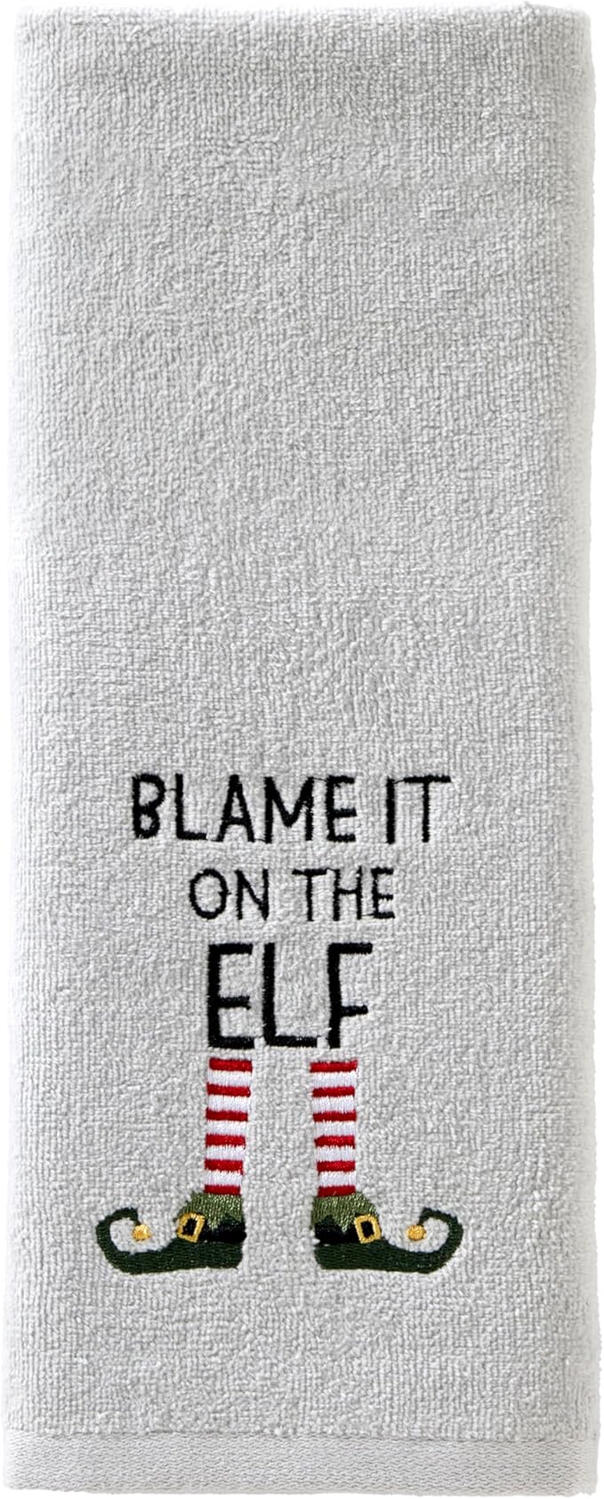 SKL Home Christmas/Winter Blame It On The Elf Hand Towel 2pc Set for Bath/Kitchen & Gift, Gray