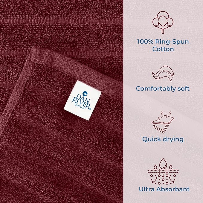 DAN RIVER Pack of 2 Bath Sheet 35x70 Inches, Ribbed Jumbo Bath Towels, Soft and Absorbent Extra Large Towels - Pomegranate