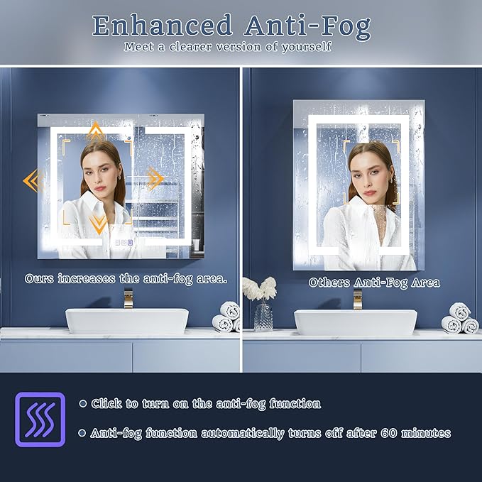 ExBrite LED Lighted Bathroom Medicine Cabinet with Mirror, 36 x 30 Inch,Recessed or Surface Mount,Anti-Fog, Stepless Dimming,Color Temperature Change,Built-in 6000K Sensor Light,Storage Shelves