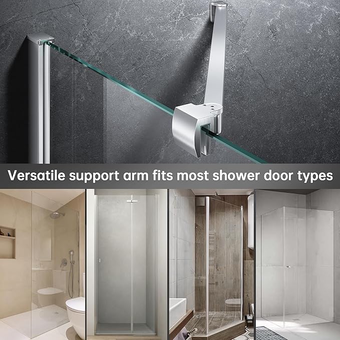 Frameless Shower Door Support Bar, Stainless Steel Wall-to-Glass Support Arm to Fixed Shower Glass Panel, for 1/4"-3/8" (6-10 mm) Door, 180° Pivot & Stow-Flat Mode (Brushed Nickel, 27.6-inch(700mm))