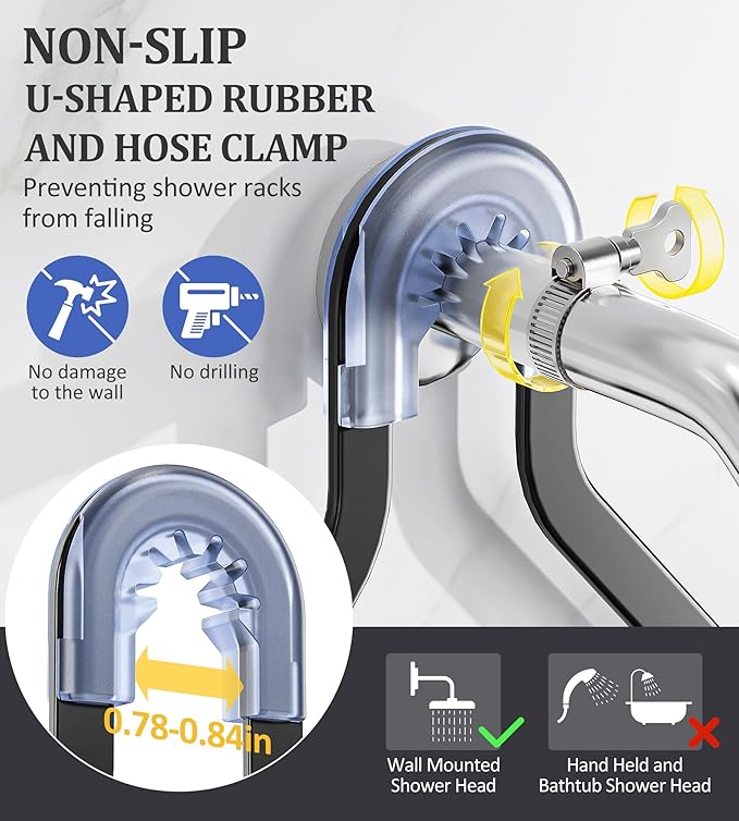 OMAIRA Shower Caddy Hanging with Soap Scrub Holder, Stainless Steel Adjustable No Drilling Non-Slip Large Capacity Sturdy Over Shower Head Shower Organizer Inside Shelves Bathroom Storage Rack, Black