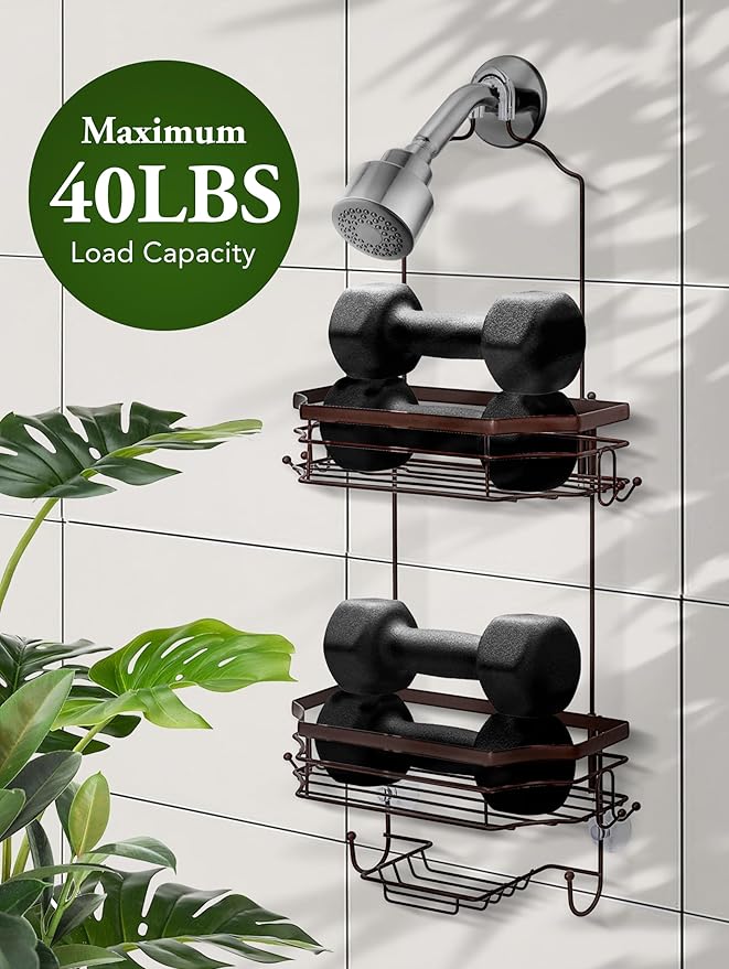 SunnyPoint Bathroom Classic Hanging Over The Shower Head Caddy (28.98" H x 12.2" W x 5.31" D) (Brown)