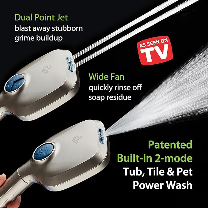 6-way High Pressure 82 Spray Mode Filtered Showerhead Combo - Handheld Shower Head Filters Chlorine to Heal Dry Skin, Revive Hair - Dual Power Wash Cleans Tub, Tile, Pets - Hard Water Softener, Nickel