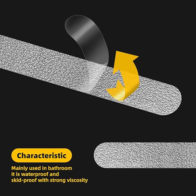 20-Pack Clear Bathtub Stickers Non-Slip, Long-Strip Shower Treads with Scraper, Peel-and-Stick Safety Decals for Tub & Shower Floor, Removable, Barefoot-Soft Grip