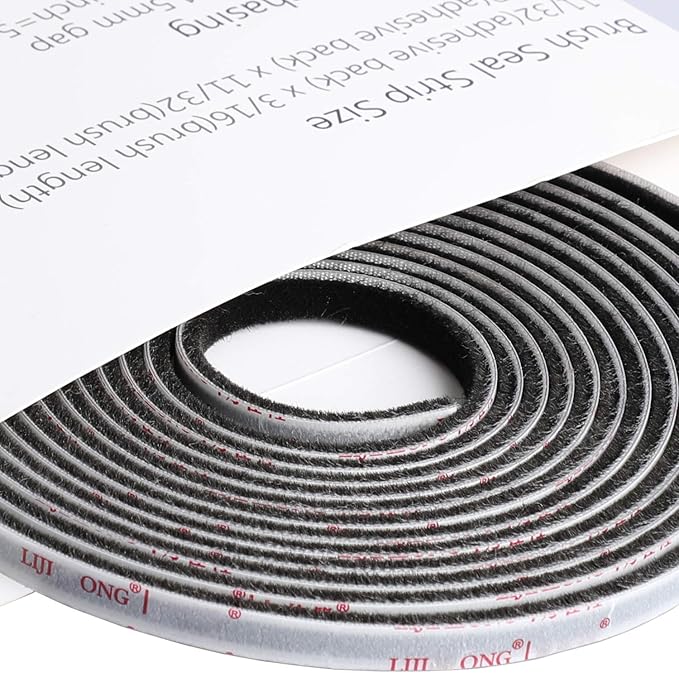 TORRAMI Adhesive Brush Seal Weather Stripping 11/32 inch x 3/16 inch x 16 ft, Dustproof Soundproof Windproof for Windows Bottom and Frame,Sliding Doors Frame,Wardrobe, Black