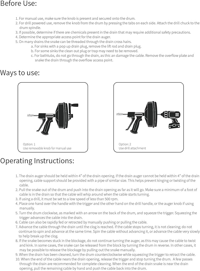 DrainX SPINFEED 35 Foot Snake Drum Auger | Drill Power or Manual Use - Auto Extend and Retract Snake | Work Gloves and Storage Bag Included
