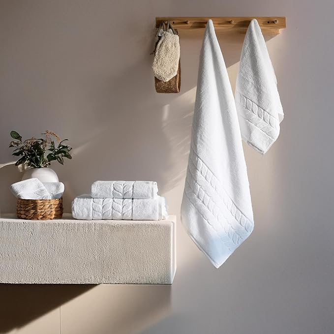 BAGNO MILANO Organic Turkish Cotton Bath Towels, Luxury Jacquard Collection, Certified Organic Highly Absorbent, Soft-Plush Towel Set (White, Bathsheet)