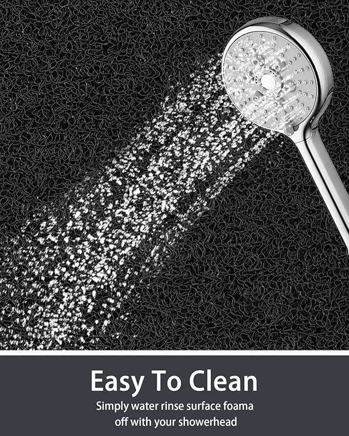 Mecko Square Non-Slip Shower Mats for Inside Shower, Quick-Drying Shower Floor Mat with Foot Scrubber, Anti-Slip Loofah Bathtub Mat for Tub and Wet Areas (Black, 24"x24")