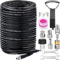 Sewer Jetter Kit for Pressure Washer 200FT, 5800PSI Drain Cleaner Hose with 1/4 Inch NPT Corner, Rotating Nozzle and 4 Different Button Nose Sewer Jet Nozzles, Waterproof Tape and 2 Spanners (Black)