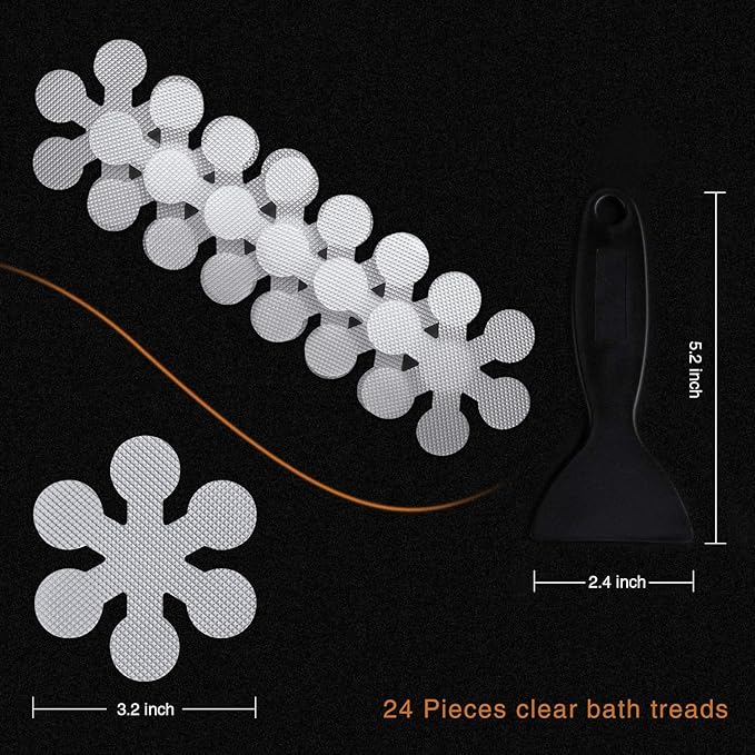 Bathtub Stickers Non-Slip, 24 PCS Safety Shower Treads Adhesive Appliques with Premium Scraper