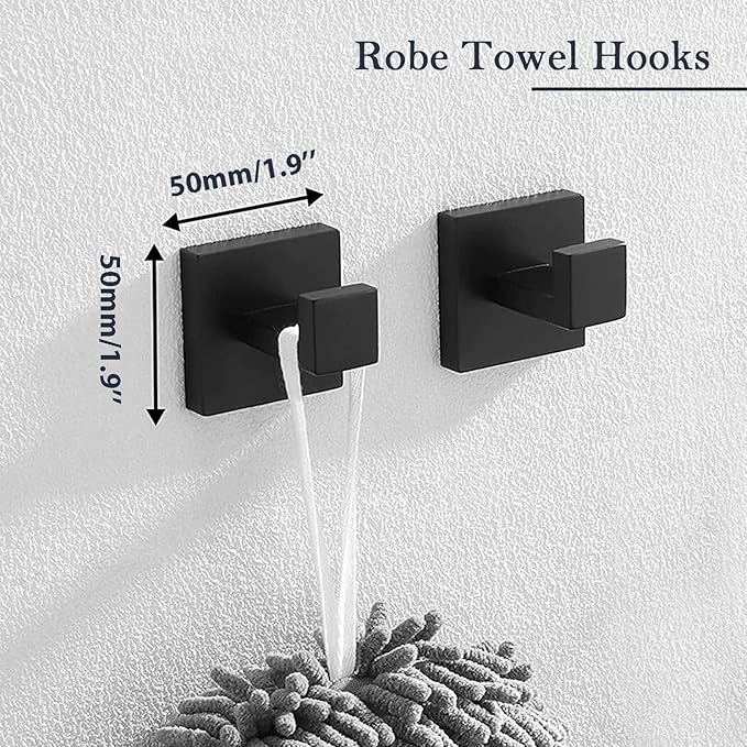 16 in Matte Black Bathroom Accessories Set, Bath Towel Bar Set, Stainless Steel Bathroom Hardware Set, Towel Racks for Bathroom Wall Mounted 5 Pcs （Black）