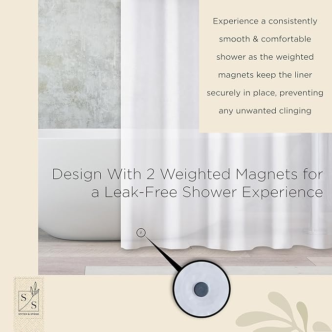 Stitch & Stone Shower Curtain Liner, Premium Lightweight Durable Waterproof 4g PEVA for Bathroom with Weighted Magnets, Standard Size 70" x 72", Frosty 1 Pack