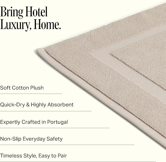 Preston Lane Douro Bath Mat – 100% Cotton, Plush & Absorbent Quick-Dry Bathroom Rug – Hotel-Quality Floor Mat for Shower or Tub, Made in Portugal, Clay