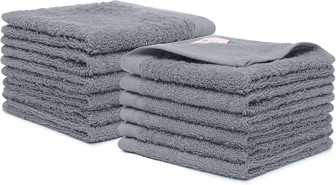 100% Cotton Washcloths Set 13” x 13” | Dark Grey Towels | Set of 12 Ultra Soft and Highly Absorbent Washcloths Sets for Bathroom, Gym, Hotel, Spa | Machine Washable Face Towel