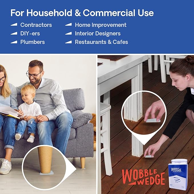WOBBLE WEDGES The Original Rigid Plastic Shims, Heavy Duty Leveling Wedges for Furniture, Tables, Toilets, Home Improvement & Work Projects, Transparent Leveling Feet, Made in USA, 300Pack