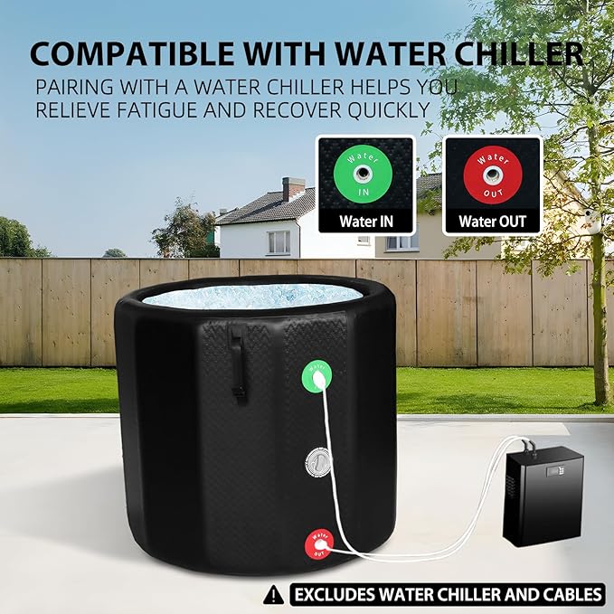 Ice Bath Tub,Inflatable Cold Plunge Tub, Water Chiller Compatible,151.3Gallon Portable Ice Plunge Tub for Athletes, Adult Ice Bath Enthusiasts(Circle Classic Black)