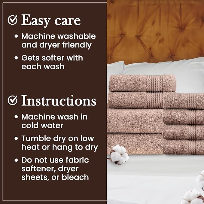 HALLEY Turkish Cotton Towels (Set of 8) 2 Bath Towels 2 Hand Towels 4 Washcloths, Super Soft Highly Absorbent 100% Cotton Towels for Bathroom and Kitchen for Mother’s Day (Taupe)