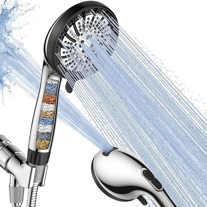 Filtered Shower Head with Handheld, High Pressure 8 Spray Showerhead with Filters & Upgraded Detachable Shower Head, Water Softener Filters Beads for Hard Water -Remove Chlorine